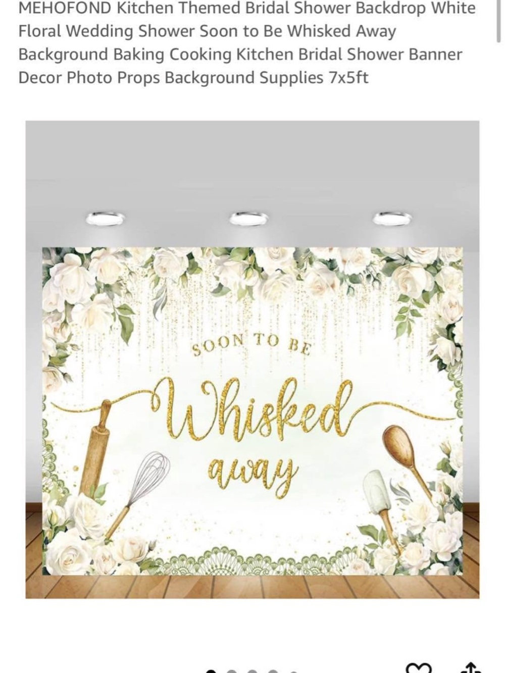 Amazon Bridal Shower Backdrop "Soon to Be Whisked Away" Gold and White Floral